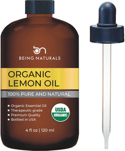 Organic Lemon Essential Oil - Huge 4 FL OZ - 100% Pure & Natural – Premium Natural Oil with Glass Dropper (Lemon Oil)