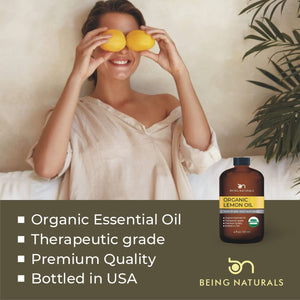 Organic Lemon Essential Oil - Huge 4 FL OZ - 100% Pure & Natural – Premium Natural Oil with Glass Dropper (Lemon Oil)