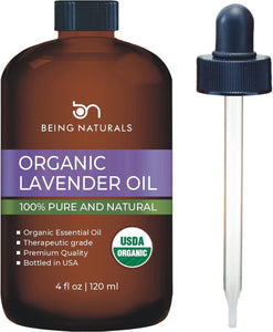 Organic Lavender Essential Oil - Huge 4 FL OZ - 100% Pure & Natural – Premium Natural Oil with Glass Dropper (Lavender)