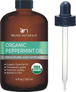 Organic Peppermint Essential Oil - Huge 4 FL OZ - 100% Pure & Natural – Premium Natural Oil with Glass Dropper (Peppermint Oil)