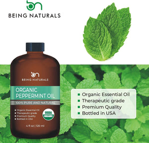 Organic Peppermint Essential Oil - Huge 4 FL OZ - 100% Pure & Natural – Premium Natural Oil with Glass Dropper (Peppermint Oil)