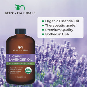 Organic Lavender Essential Oil - Huge 4 FL OZ - 100% Pure & Natural – Premium Natural Oil with Glass Dropper (Lavender)