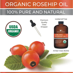 Organic Rosehip Oil - Huge 4 FL OZ - 100% Pure & Natural – Premium Natural Oil with Glass Dropper (Rosehip)